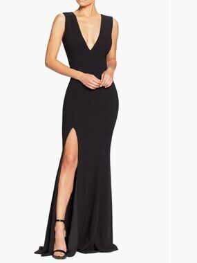 New Dress the Population Women's Sz XXL Sandra Plunge Crepe Trumpet Dress Black